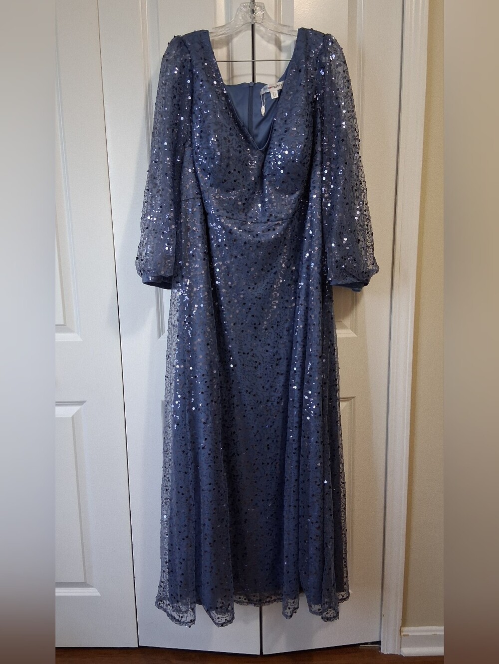 Ever Pretty Sparkling Slate Blue Long Sleeve Sequin Gown